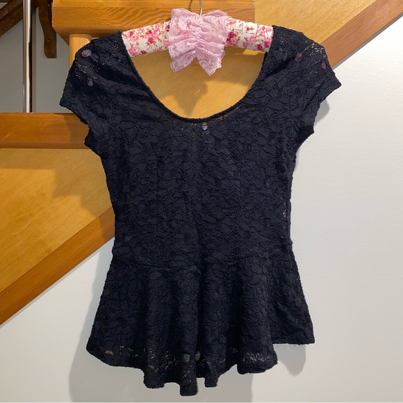 Super Line Tops - Sheer Black Lace Peplum Top